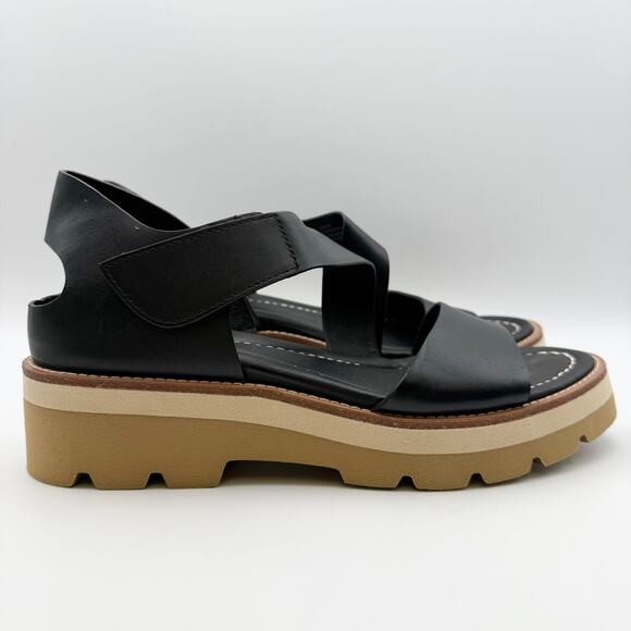 Sofft Womens Pru Platform Sandal US 10 EU 42 Black Asymmetric Leather NIB - Picture 3 of 11